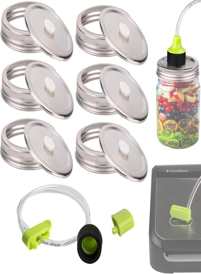 ziHenryDa vacuum seal mason jar lids for FoodSaver Vacuum Sealer, Vacuum Seal Lid for 2.76 in Mason Jar,6 set regular mouth vacuum stainless Steel Lids for Food Storage +Accessory Hose - Image 1